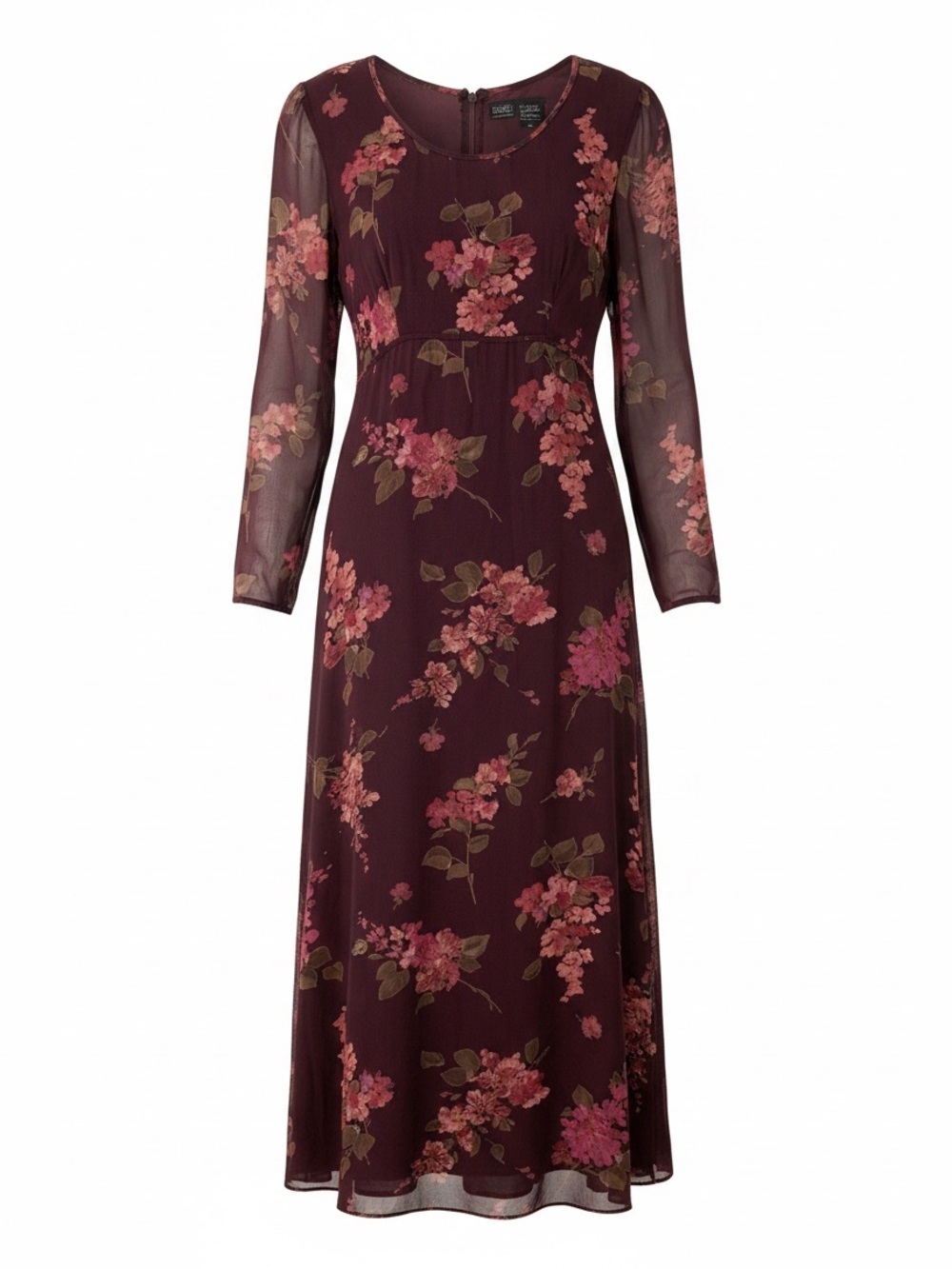 Vintage Burgundy Floral Midi Dress